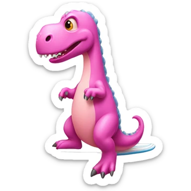 Pink dinosaur on surfboard sticker
