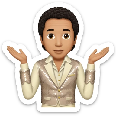 Smokey Robinson with dark brown hair, ivory sequin outfit sticker