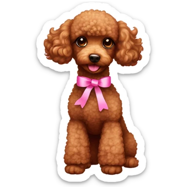 Brown toy poodle with pink ribbon around neck sticker