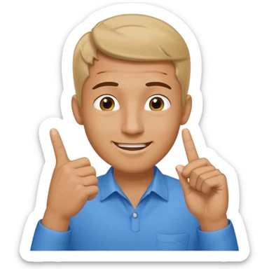 man pointing with index finger on his hand, who taps their temple with a finger and smiles knowingly. Expression: 'clever idea' sticker