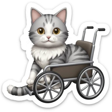 grey and white cat in a cat wheelchair sticker