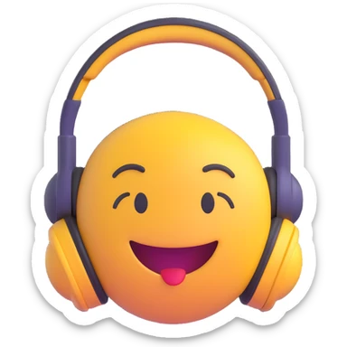 emoji with headphones enjoying music, smiling sticker