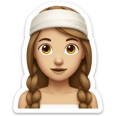 fair skinned girl with long brown hair, bangs, and a white headband sticker