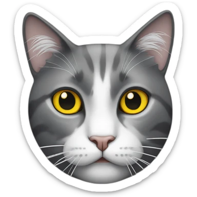 black and white cat with long whiskers and yellow eyes sticker