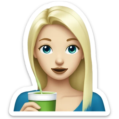 blonde girl blue eyes drinking matcha  sticker