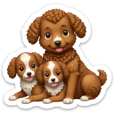 curly dog with its puppies sticker