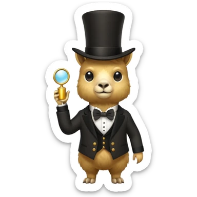 A small golden llama silhouette wearing a black top hat and a monocle full body shot sticker