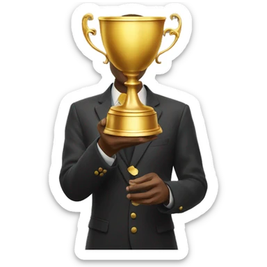 Man rising a golden cup in his hands sticker