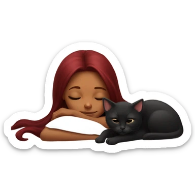 tanned girl long burgundy hair sleeping with black kitty sticker