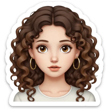 cute girl long brunette balayage curly/wavy not voluminous hair, brown eyes, hoop earrings, natural pretty clean makeup: nauseous and disgusted sticker