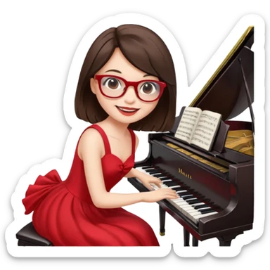 Brunette in red  white maltes glassespianista sticker