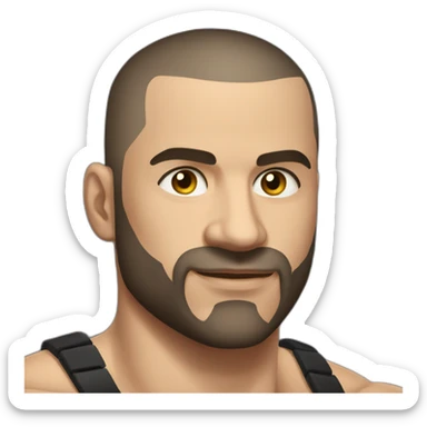 Russian muscular man aged 30 wearing gold chain with black buzz cut hair and short beard sticker