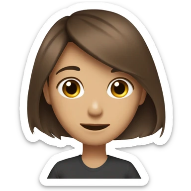 Sleek long hair round cute E yes brown hair sticker