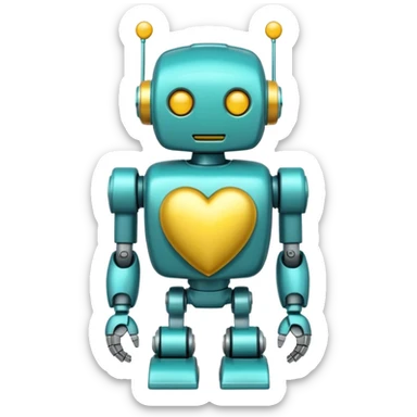 Teal robot with yellow heart sticker