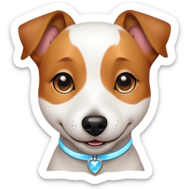 Cinematic Cute Jack Russell Terrier Portrait Emoji, Head tilted playfully and inquisitively, featuring a charming, small yet spirited body with a smooth, glossy coat, round, sparkling eyes full of delightful curiosity, and an endearing, mischievous smile, Simplified yet irresistibly adorable features, highly detailed, glowing with a warm, inviting glow, high shine, affectionate and lively, stylized with a touch of whimsical canine charm, soft glowing outline, capturing the essence of a mischievous yet lovable Jack Russell Terrier that seems as if it could scamper out of the screen into your arms! sticker