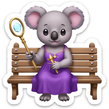 koala purple drees eyelashe magic wand sit down on the bench sticker