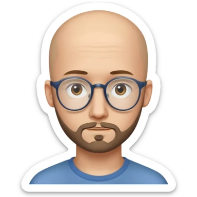 он лысый должен быть очень молодой парень лет 18 , очень тонкие очки, а так же борода нужно прямо еще моложе

 sticker