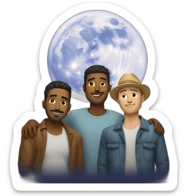 two white guys and a chicano looking at the moon sticker
