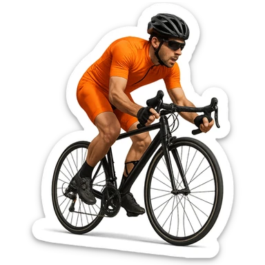 cyclist in orange outfit, dynamic pose sticker