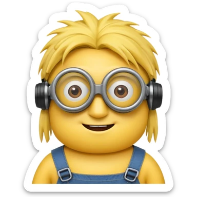 Minion emoji with a round head like normal emojis and a smurk like this emoji but a minion so basically that emoji with the goggles and the hair and not a funny head shape 😏 it should look like an actual minion not a human  sticker