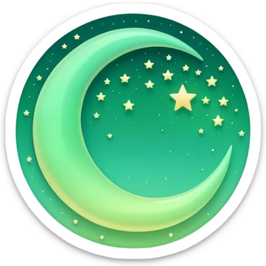 sparkly glossy pastel green-gradient crescent moon with a subtle glow, no face sticker