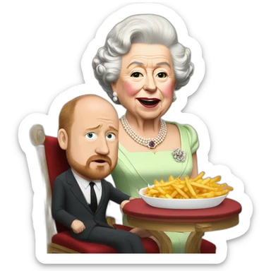 Queen Elizabeth II eating fries with louis c.k. sticker
