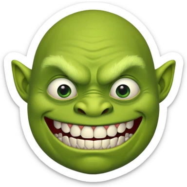 ugly green ogre with no hair a black mouth with janky white teeth sticker