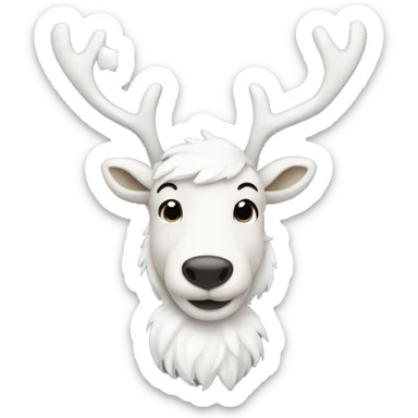 White reindeer wearing a bow sticker