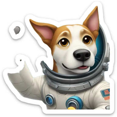 Space dog Laika in sci-fi style on the background of a spaceship waving with his paw  sticker