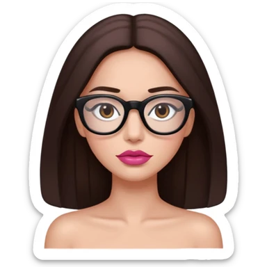 une ado, brune aux cheuveux tres fonces longs lisses blanche, ,lunettes carres noires, yeux bruns fonces joues rose sticker