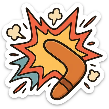 playful emoji of a boomerang causing a colorful explosion, merging both elements into one energetic icon for 'kaboomerang' sticker