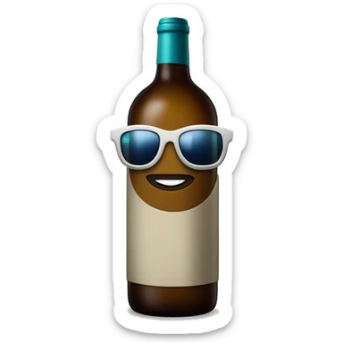 Una botella de vino con una camisa playera y lentes  sticker
