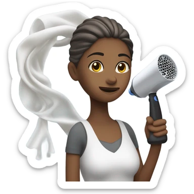 Girl is drying wet sail using the hair dryer sticker