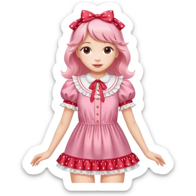 coquette strawberry babydoll blouse with ruffle sleeves and bottom, no human please sticker