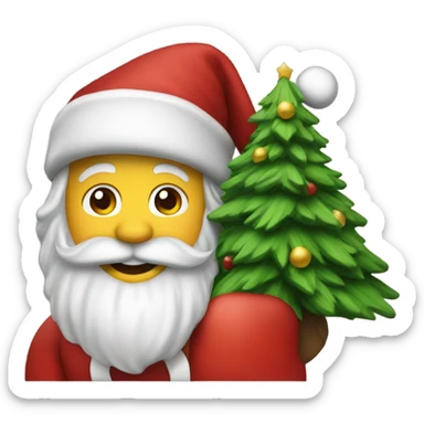 Create an emoji of santa riding a christmas tree sticker