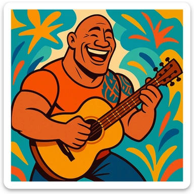 The Rock (Dwayne Johnson) playing a guitar, fun cartoonish style sticker