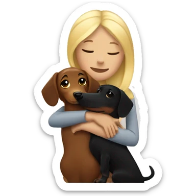 blonde woman hugging black and brown dachshund sticker