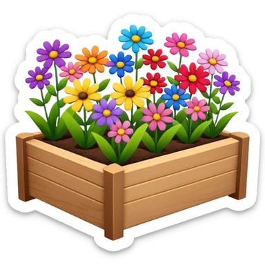 minimal flower bed with colorful flowers in a wooden planter sticker