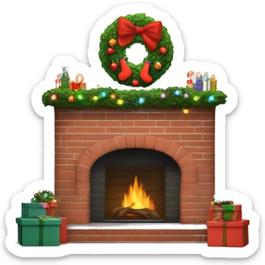 Brick Fireplace with wreath and Christmas lights and stockings sticker