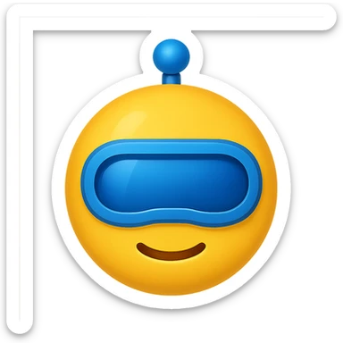 yellow face with blue robot visor, digital illustration, emoji style sticker