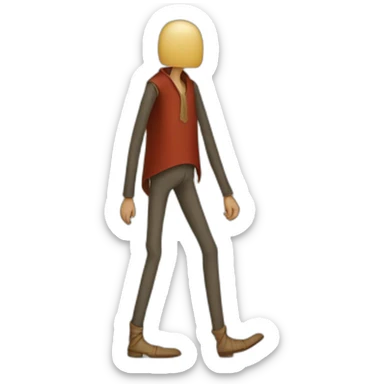 person with inhumanly long legs, wide pants, walking, medieval sticker