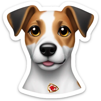 Jack Russell dog in Chiefs shirt with black ears  sticker