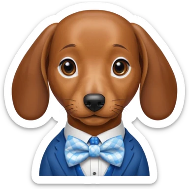 Brown daschund with white chest and blue checkered bow tie  sticker