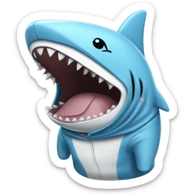 dog wearing shark onesie  sticker