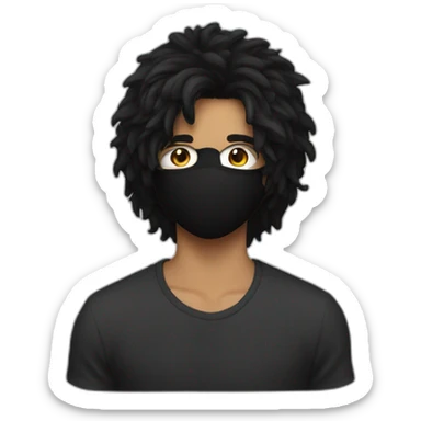 18 year old guy with big black hairs wearing a mask sticker