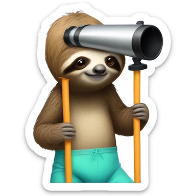 Sloth wearing bathing suit looking through telescope sticker