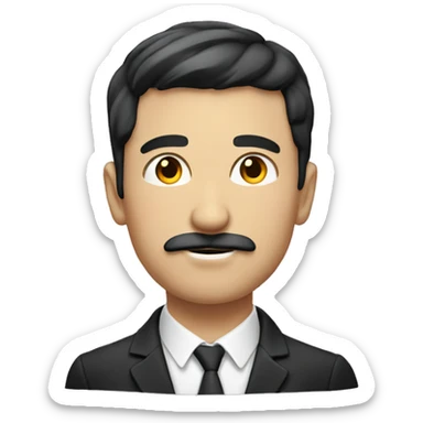 man with round face, stubble with moustache. dark hair with light wave sticker