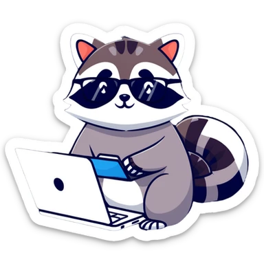 raccoon data scientist with a computer sticker