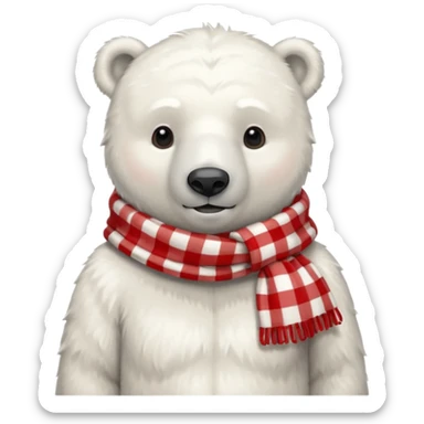 polar bear wearing a red and white checkered scarf sticker