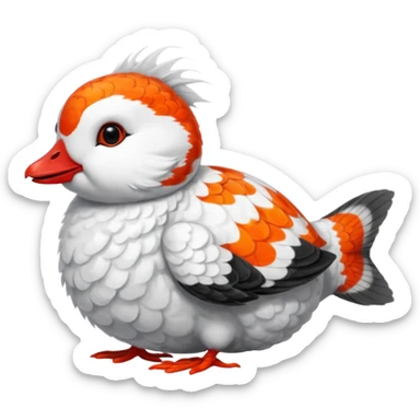 Asian Painted Fluffy Realistic Rock Ptarmigan-Dwarf-Hotot-Koi-Fish-Animal-hybrid, full body, with red marking over eye sticker